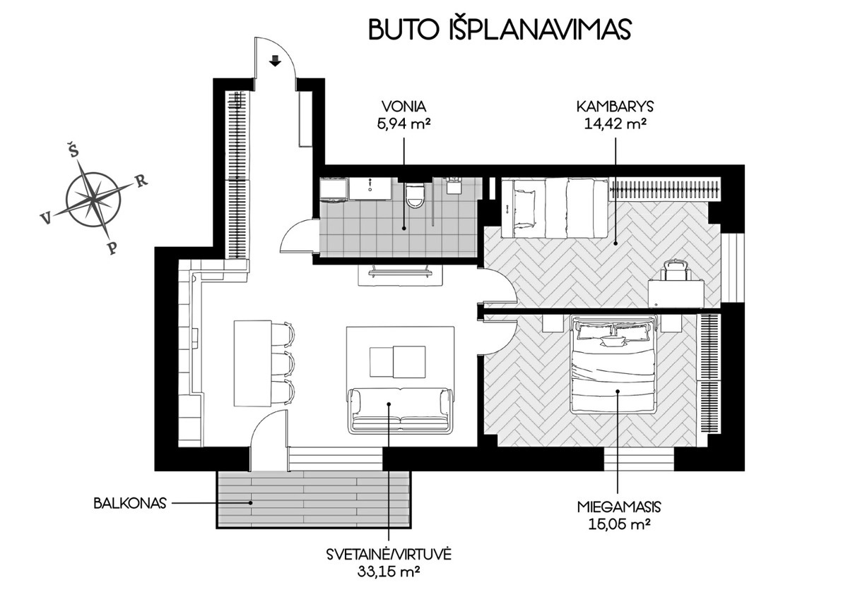 Parduodamas butas Poligrafijos , Viršuliškės, Vilniaus m., Vilniaus m. sav., 68.56 m2 ploto, 3 kambariai 29