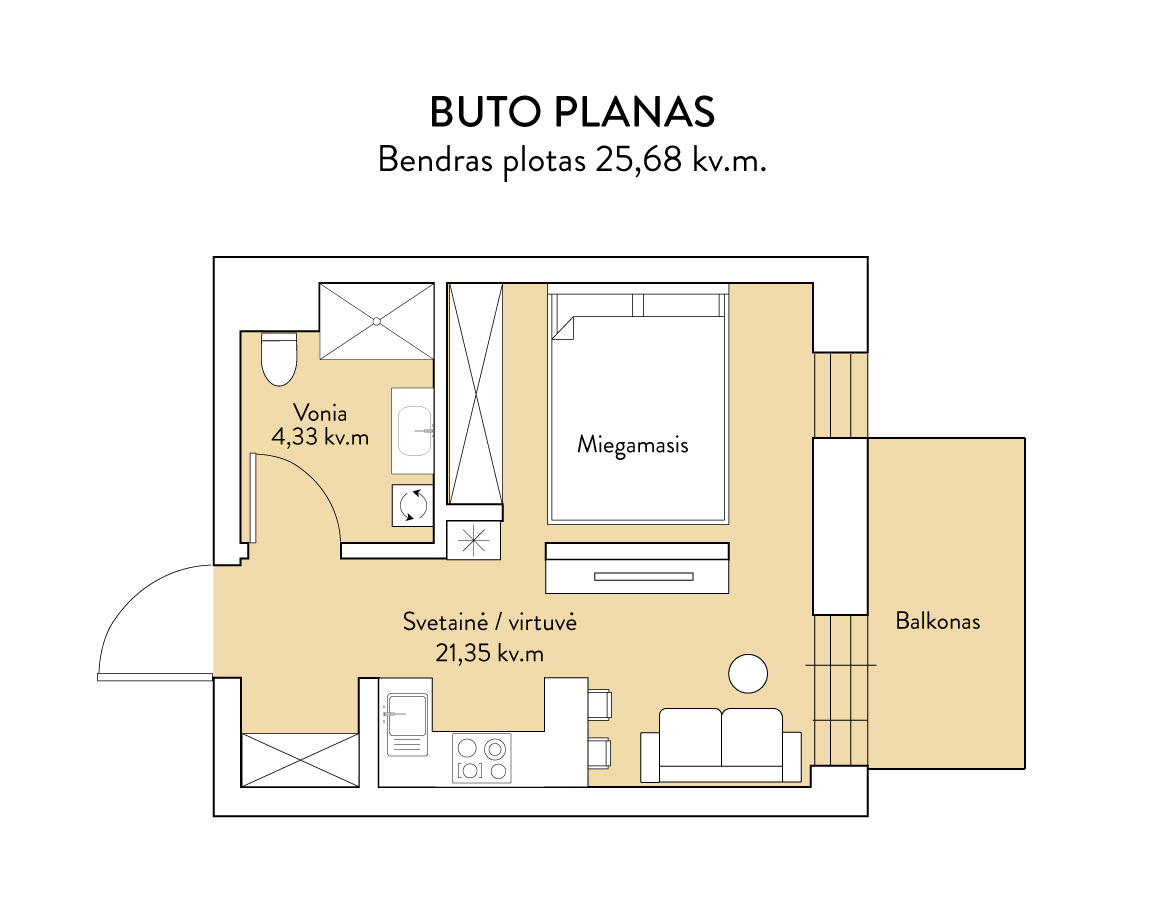 Parduodamas butas Riterių g., Žirmūnai, Vilniaus m., Vilniaus m. sav., 26 m2 ploto, 2 kambariai 20
