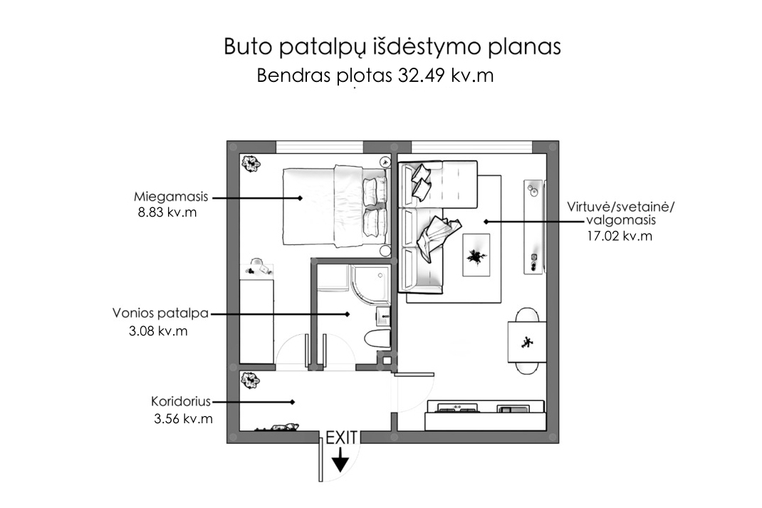 Parduodamas butas Žėručio g., Lazdynai, Vilniaus m., Vilniaus m. sav., 32.49 m2 ploto, 2 kambariai 24