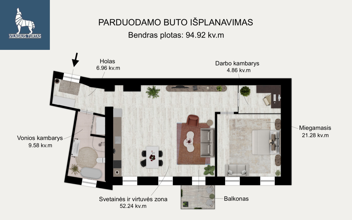 Parduodamas butas Sodų g.7, Senamiestis, Vilniaus m., Vilniaus m. sav., 94.92 m2 ploto, 2 kambariai 20