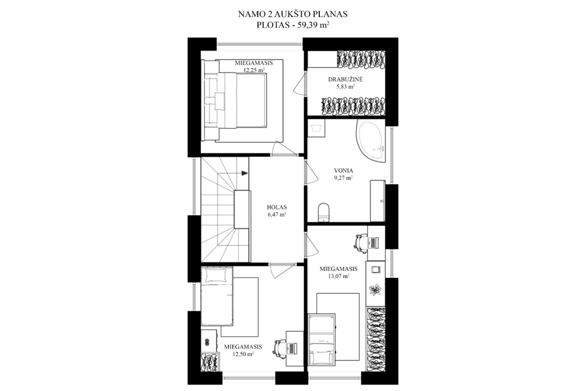 Parduodamas namas Kaštonų g., Didžiosios Riešės mstl., Vilniaus r. sav., 151.43 m2 ploto, 2 aukštai 45