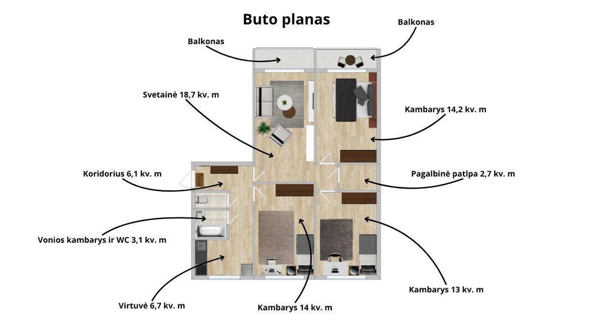 Parduodamas butas Loretos Asanavičiūtės g., Vilniaus m., Vilniaus m. sav., 77.9 m2 ploto, 4 kambariai 10