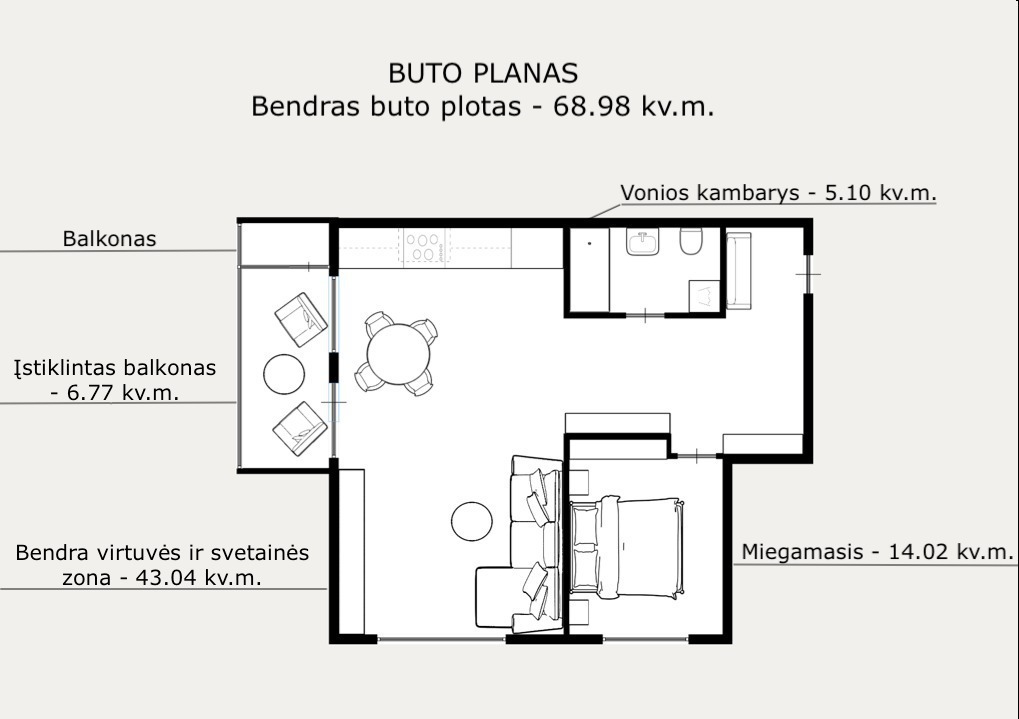 Parduodamas butas Didlaukio g., Vilniaus m., Vilniaus m. sav., 68.98 m2 ploto, 2 kambariai 29