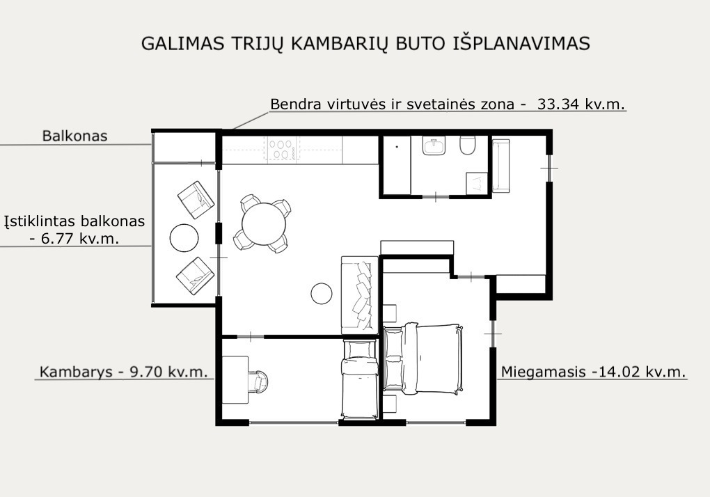 Parduodamas butas Didlaukio g., Vilniaus m., Vilniaus m. sav., 68.98 m2 ploto, 2 kambariai 30